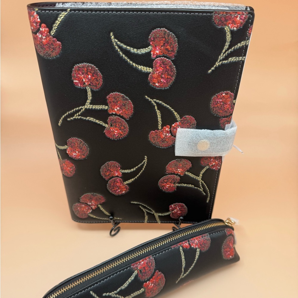 Coach Elegant Black and Red Cherry Journal and Pencil Case Set